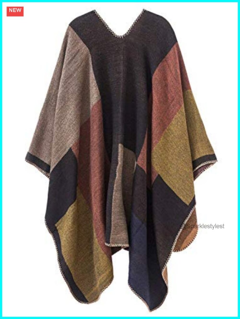 Reversible Poncho Sweater Cape Shawl Wrap Winter Warm - Picture 3 of 6